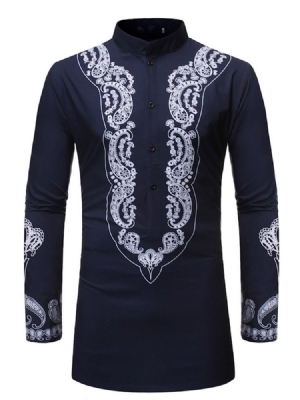 Chemise Ajustée Géométrique À Col Montant Imprimé Pour Hommes