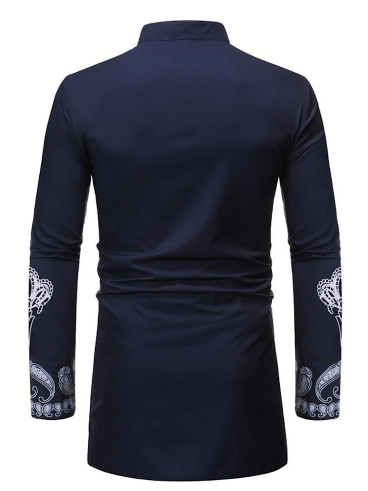 Chemise Ajustée Géométrique À Col Montant Imprimé Pour Hommes