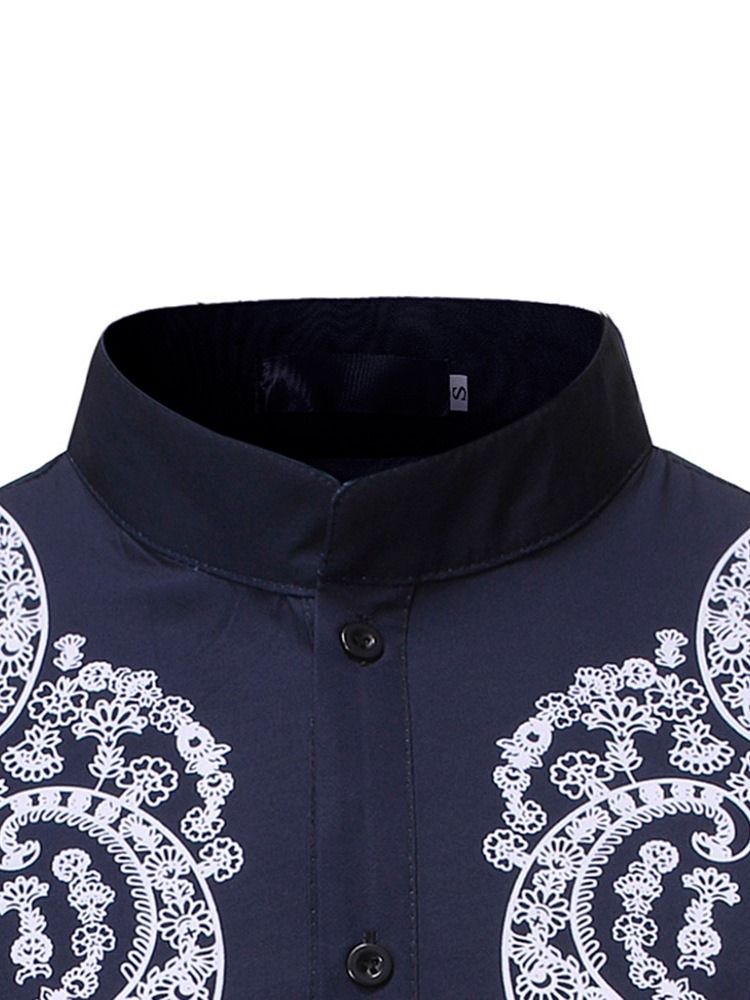 Chemise Ajustée Géométrique À Col Montant Imprimé Pour Hommes