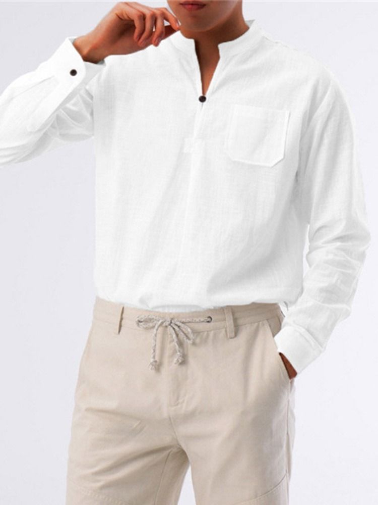 Chemise Ample Coréenne À Poche Unie Pour Hommes