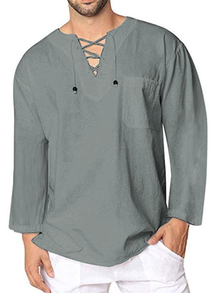 Chemise Ample Décontractée À Lacets Pour Hommes