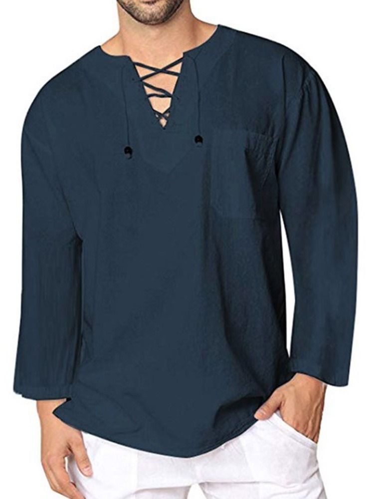 Chemise Ample Décontractée À Lacets Pour Hommes