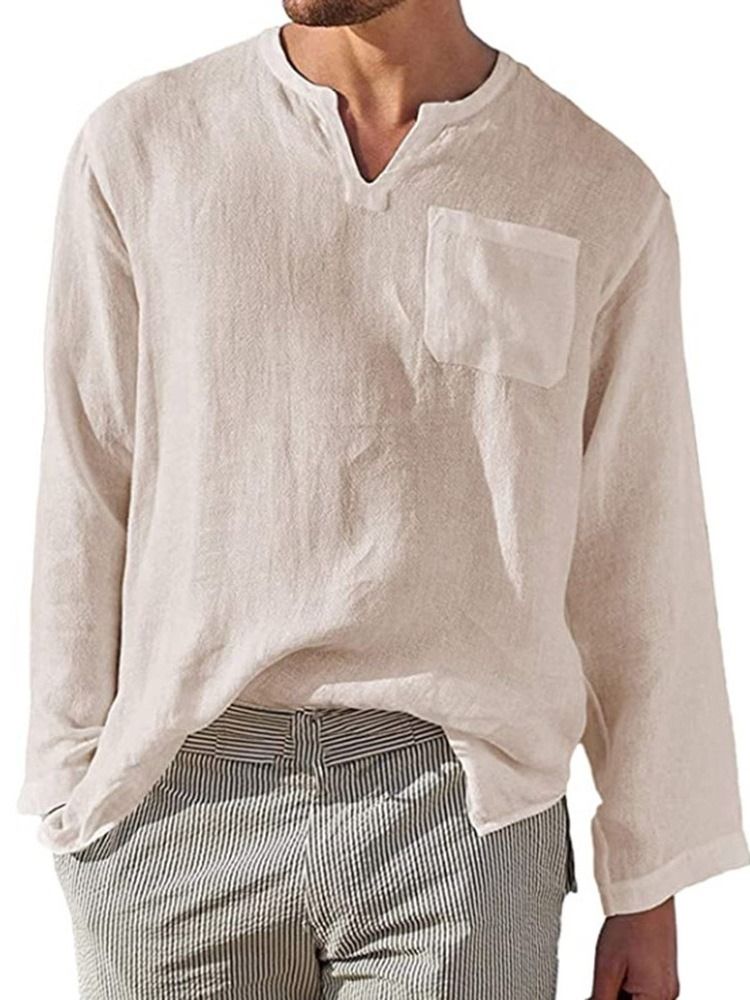 Chemise Ample Pour Hommes À Col Montant Et À Poche