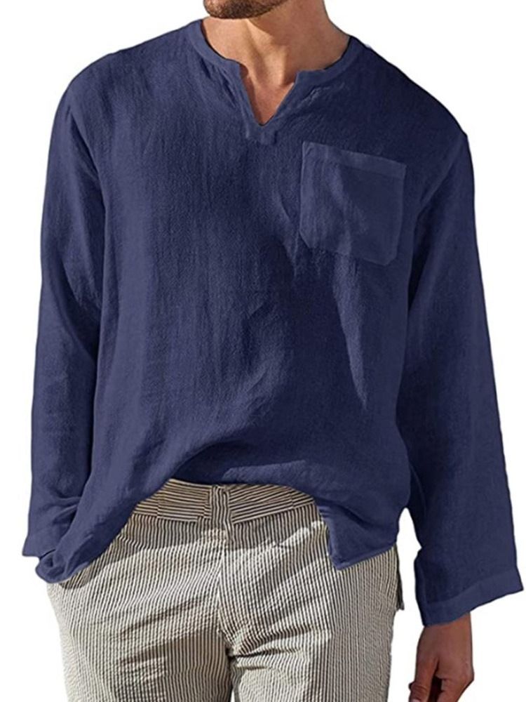 Chemise Ample Pour Hommes À Col Montant Et À Poche