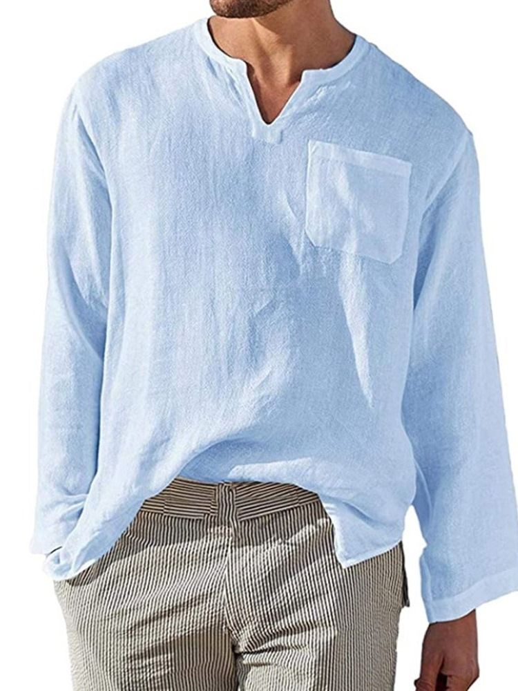 Chemise Ample Pour Hommes À Col Montant Et À Poche