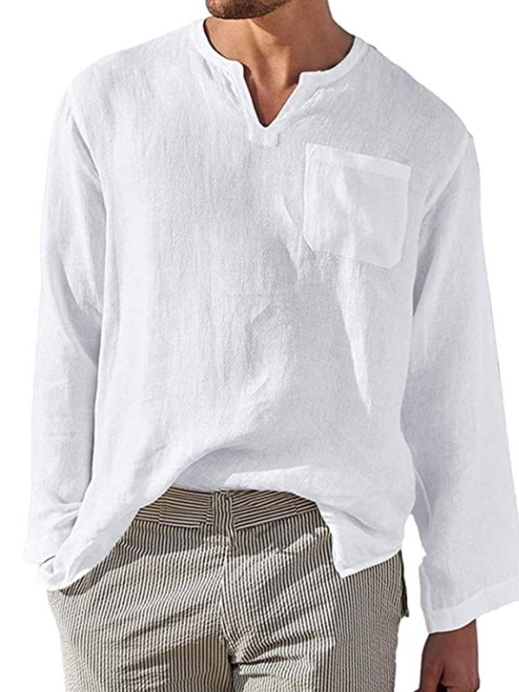 Chemise Ample Pour Hommes À Col Montant Et À Poche