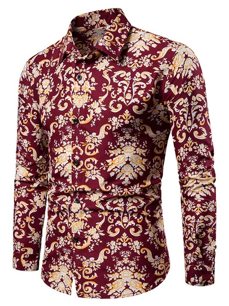 Chemise À Boutonnage Simple Européenne À Revers Fleuri Pour Hommes