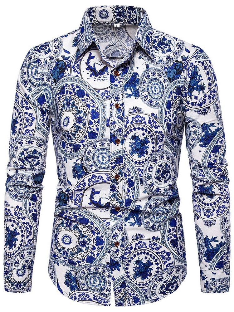 Chemise À Boutonnage Simple Pour Hommes À Imprimé Floral Et Revers