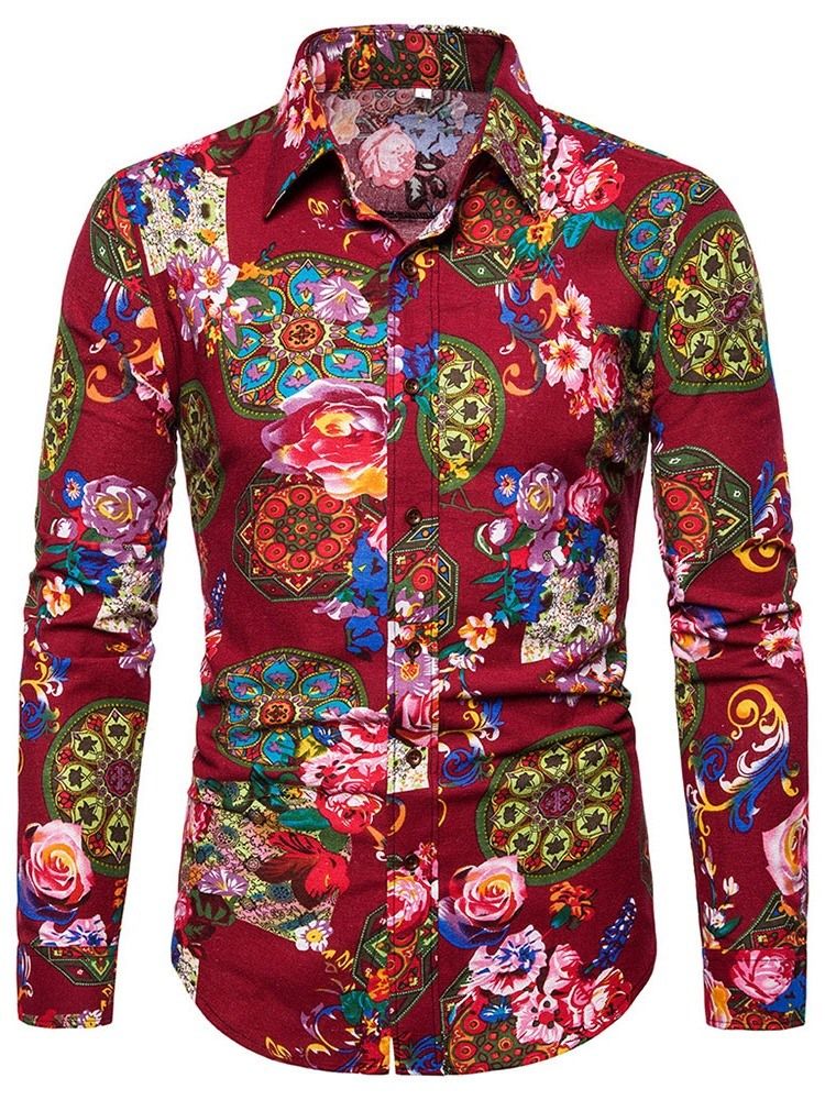 Chemise À Boutonnage Simple Pour Hommes À Imprimé Floral Et Revers