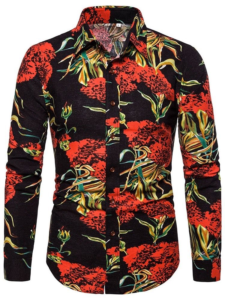 Chemise À Boutonnage Simple Pour Hommes À Imprimé Floral Et Revers