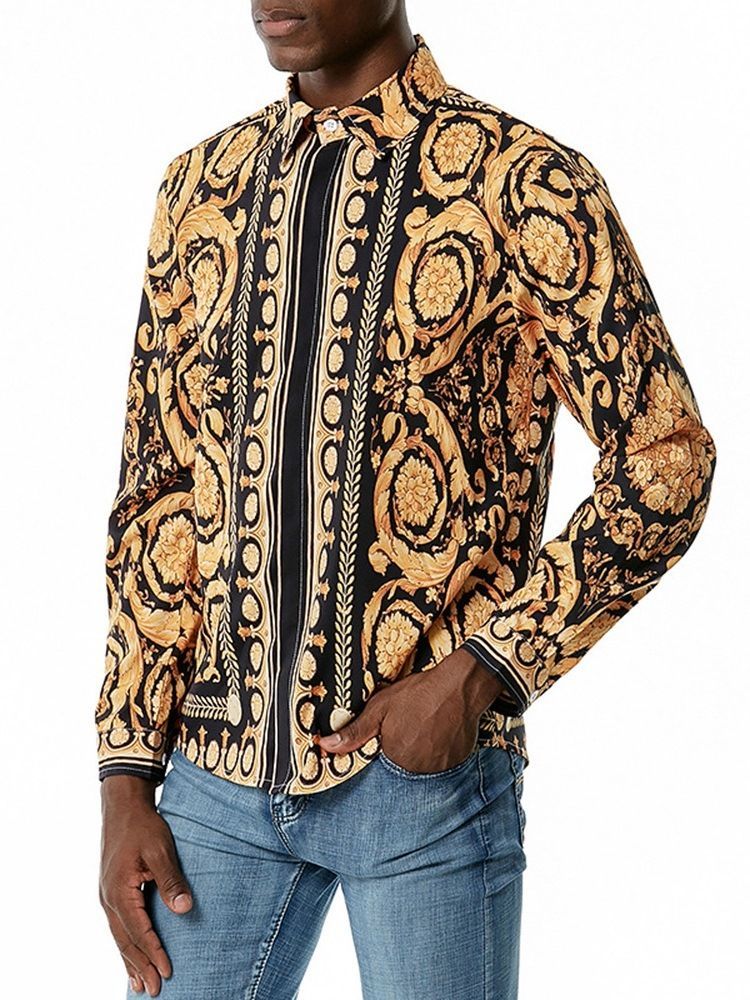 Chemise À Boutonnage Simple Pour Hommes À Revers À Imprimé Floral