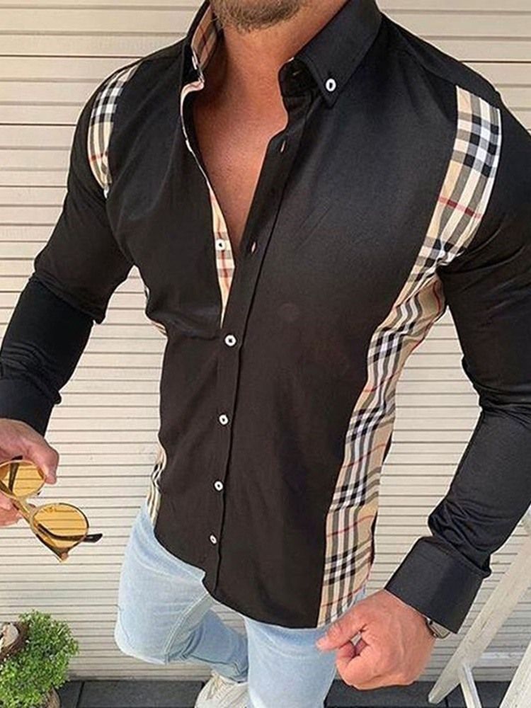 Chemise D'automne Mince À Carreaux Européens À Revers Pour Hommes