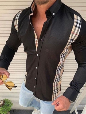 Chemise D'automne Mince À Carreaux Européens À Revers Pour Hommes