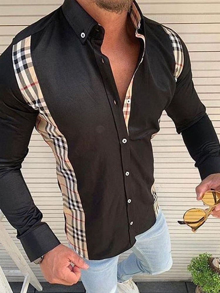 Chemise D'automne Mince À Carreaux Européens À Revers Pour Hommes