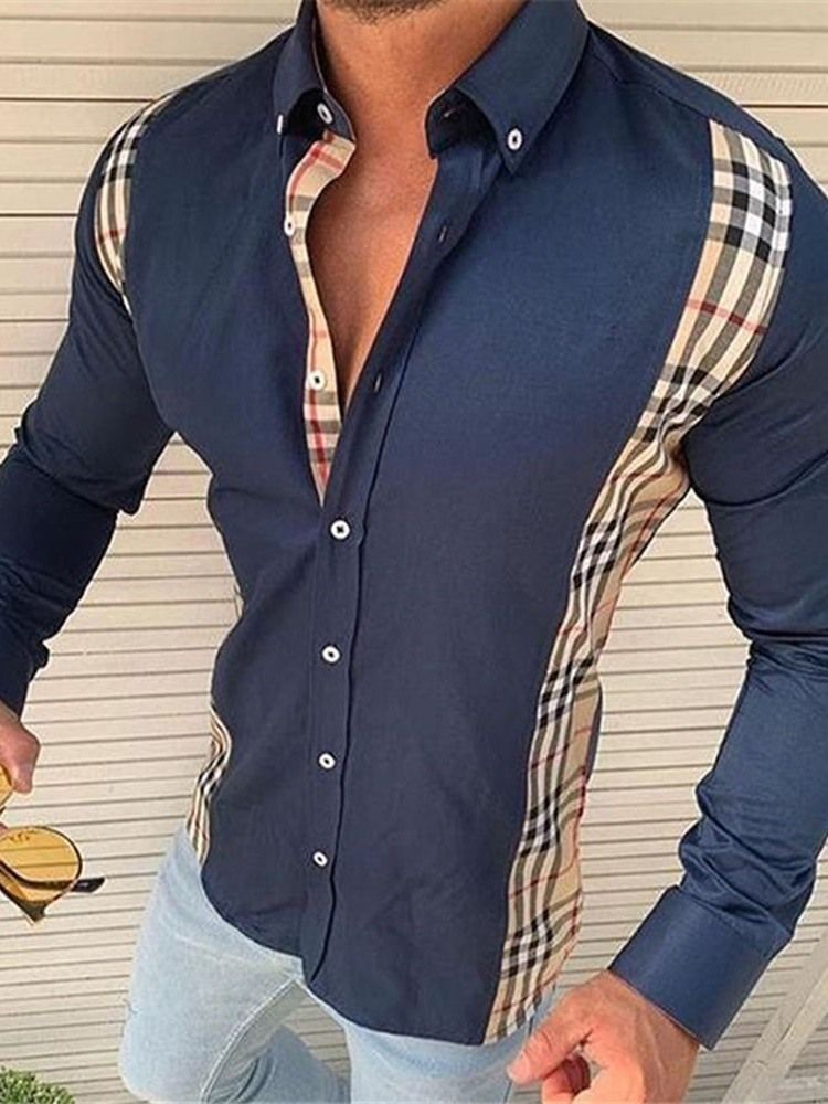 Chemise D'automne Mince À Carreaux Européens À Revers Pour Hommes