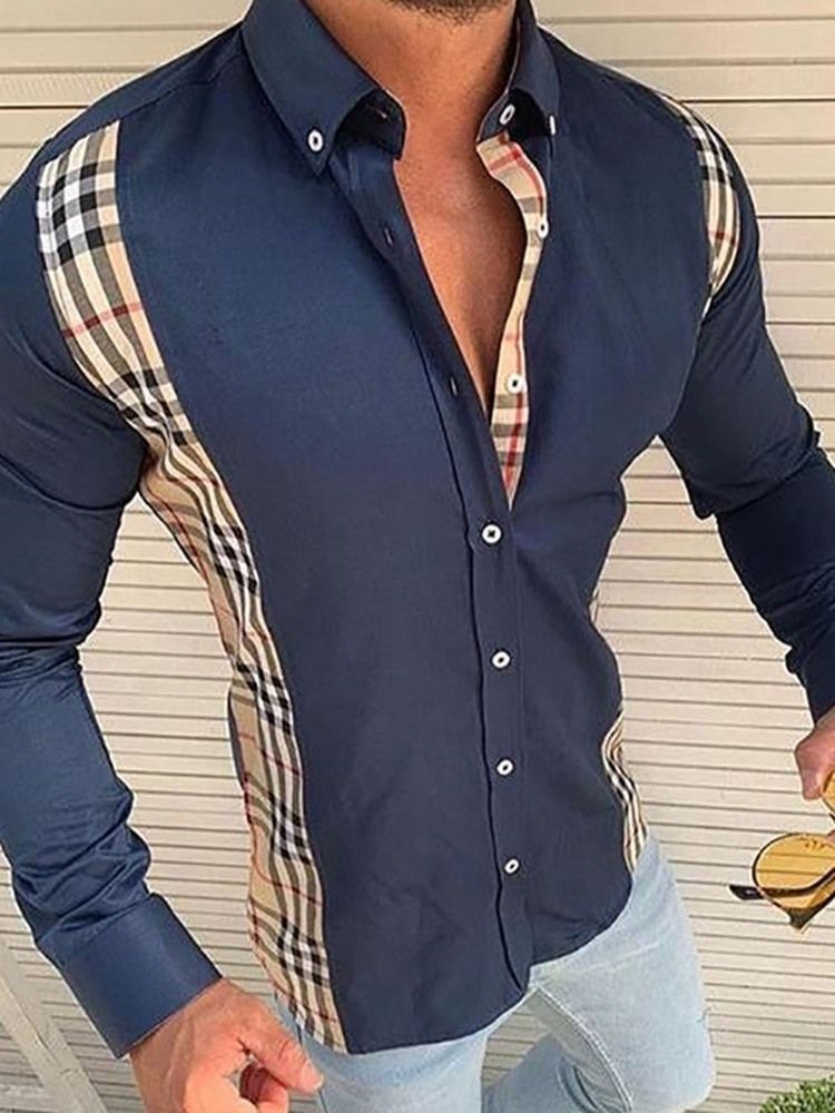 Chemise D'automne Mince À Carreaux Européens À Revers Pour Hommes