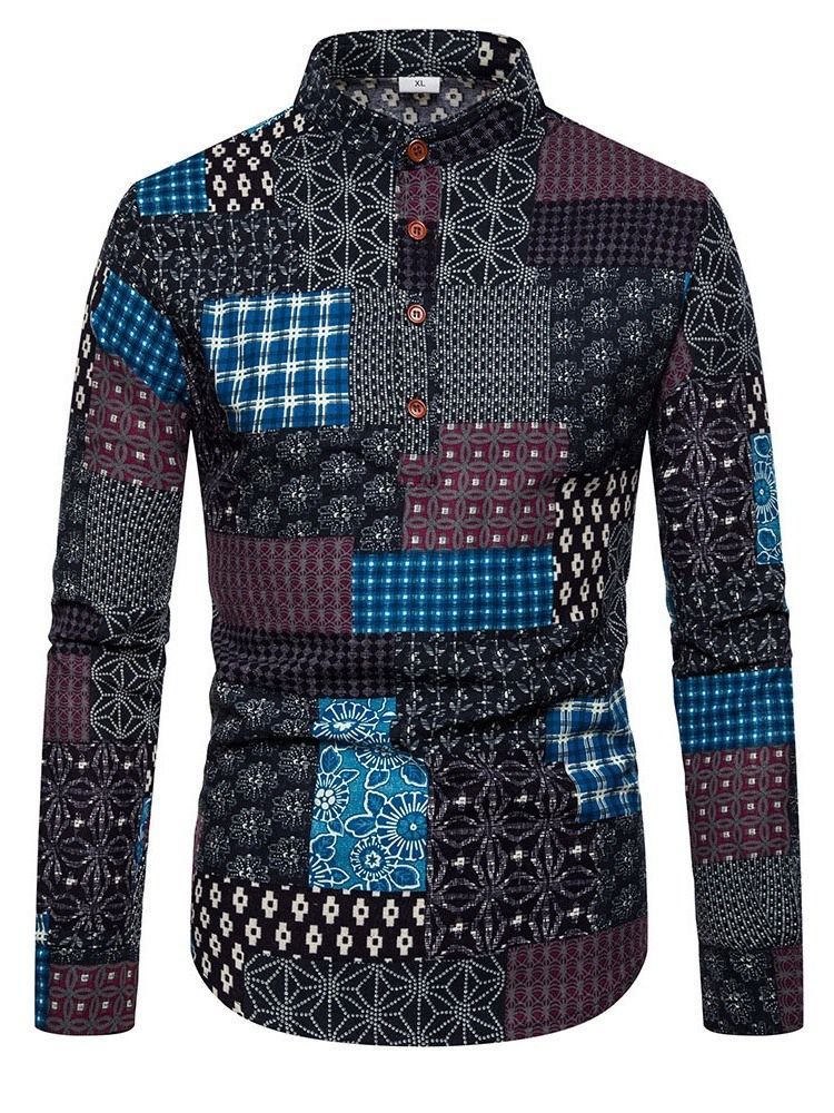 Chemise D'automne Mince Pour Hommes À Imprimé Ethnique Floral