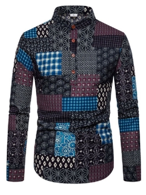 Chemise D'automne Mince Pour Hommes À Imprimé Ethnique Floral