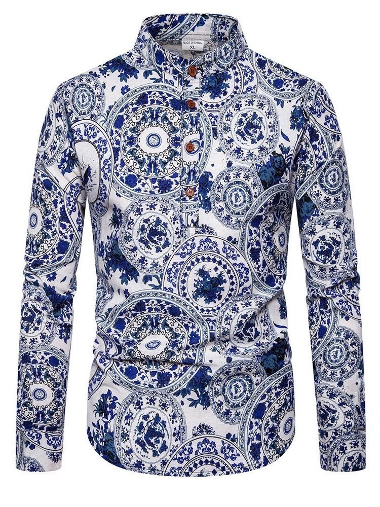 Chemise D'automne Mince Pour Hommes À Imprimé Ethnique Floral