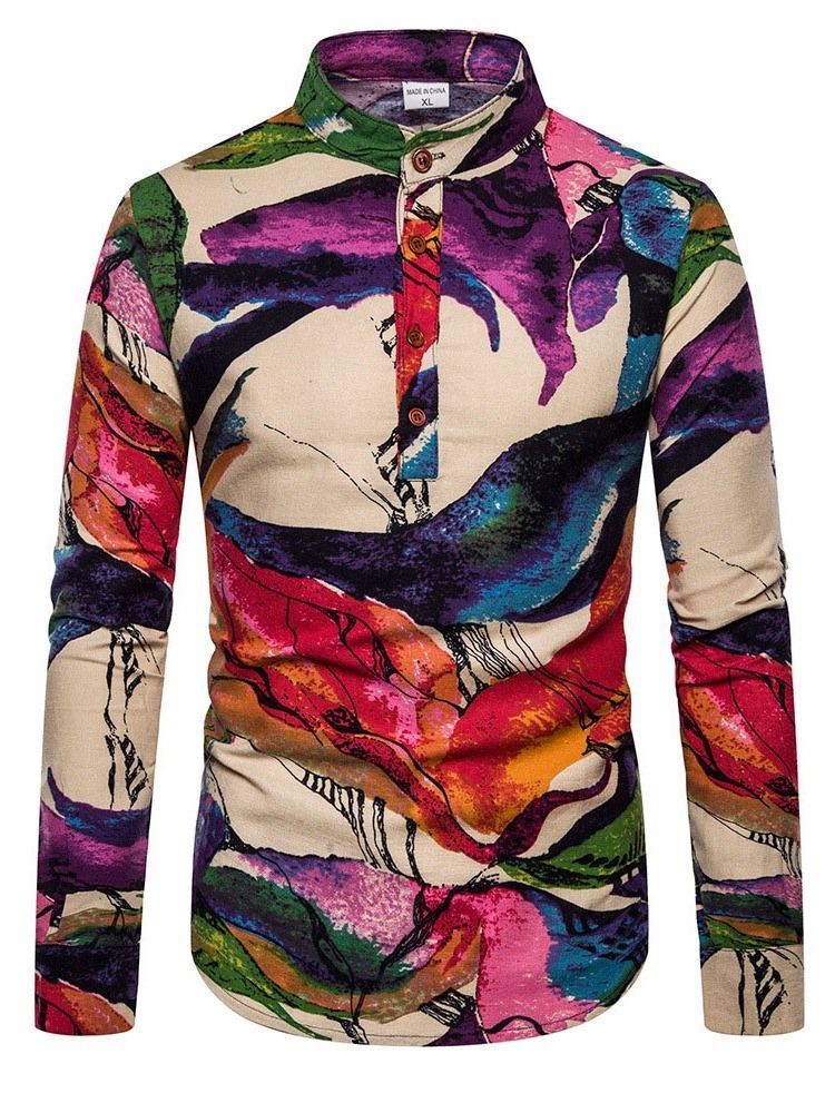 Chemise D'automne Mince Pour Hommes À Imprimé Ethnique Floral