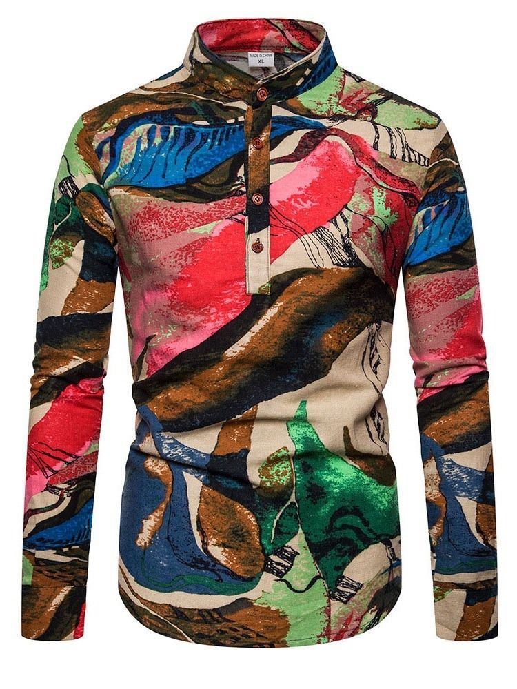 Chemise D'automne Mince Pour Hommes À Imprimé Ethnique Floral