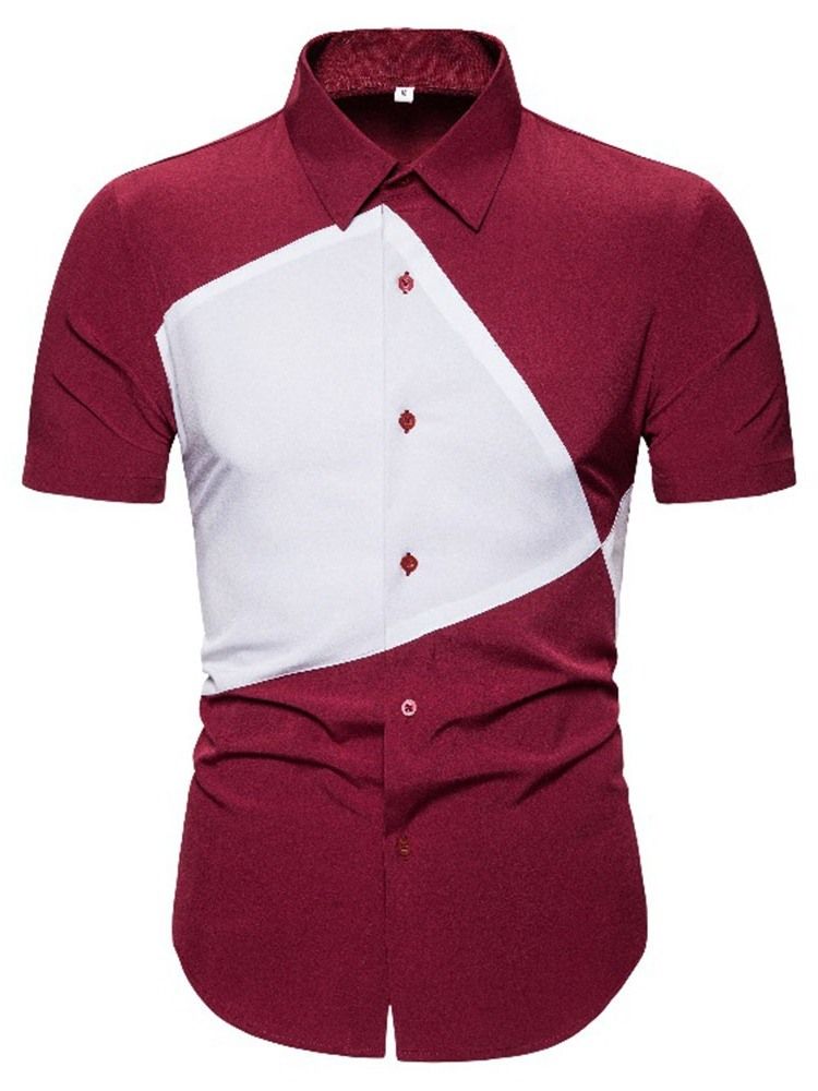 Chemise D'automne Slim Pour Hommes Avec Revers En Patchwork Et Blocs De Couleurs