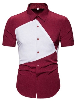 Chemise D'automne Slim Pour Hommes Avec Revers En Patchwork Et Blocs De Couleurs