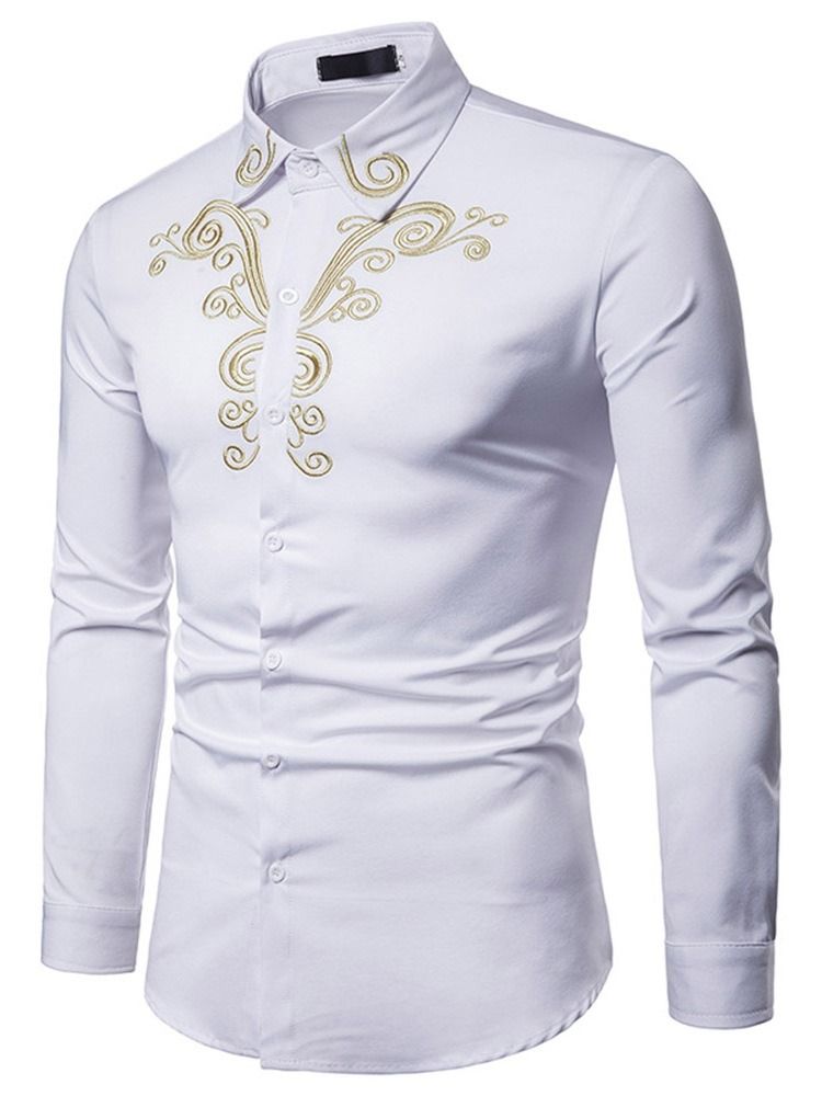 Chemise Décontractée À Boutonnage Simple Pour Hommes Avec Broderie Florale