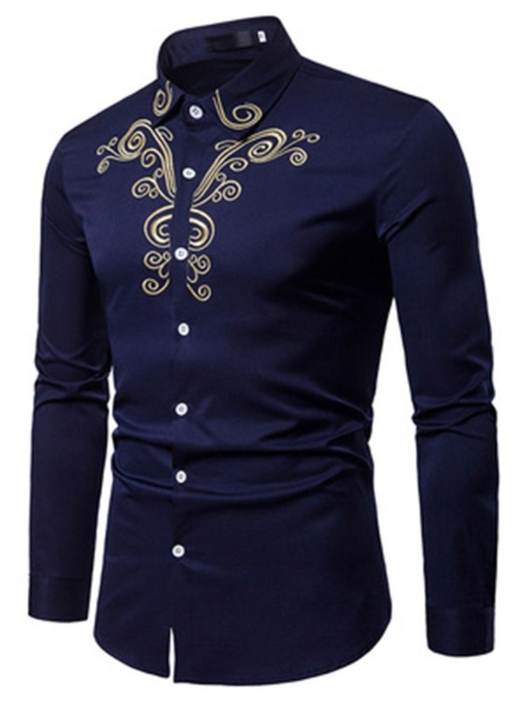 Chemise Décontractée À Boutonnage Simple Pour Hommes Avec Broderie Florale