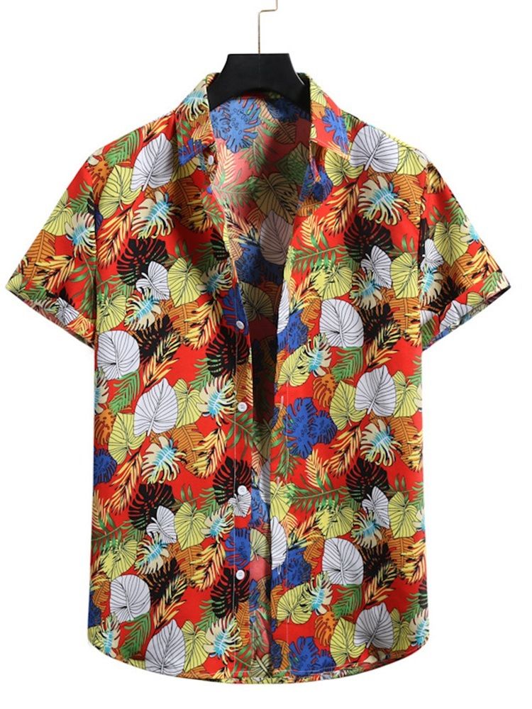 Chemise Décontractée À Boutonnage Simple Pour Hommes À Revers Floral