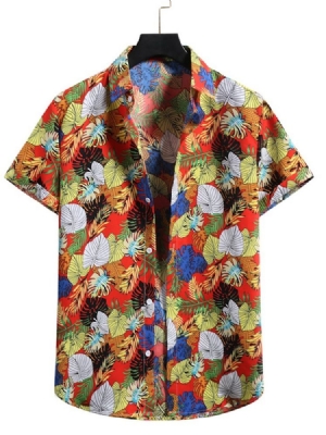 Chemise Décontractée À Boutonnage Simple Pour Hommes À Revers Floral