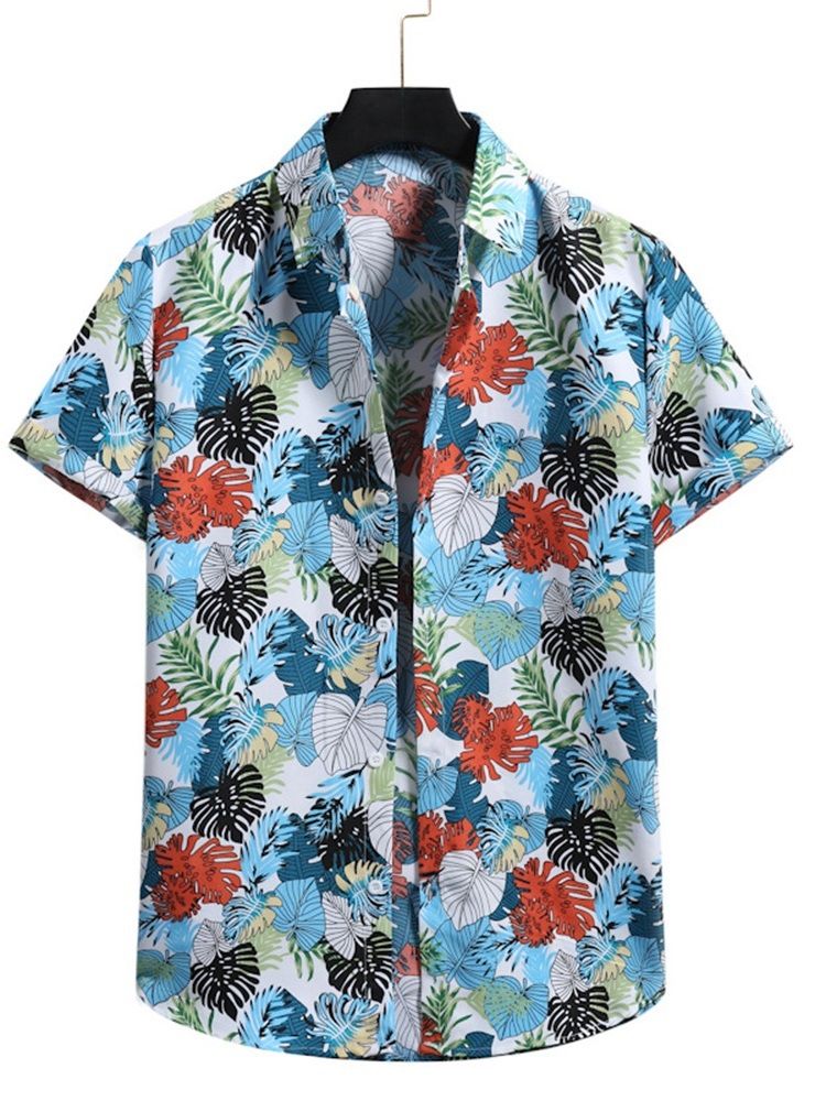 Chemise Décontractée À Boutonnage Simple Pour Hommes À Revers Floral