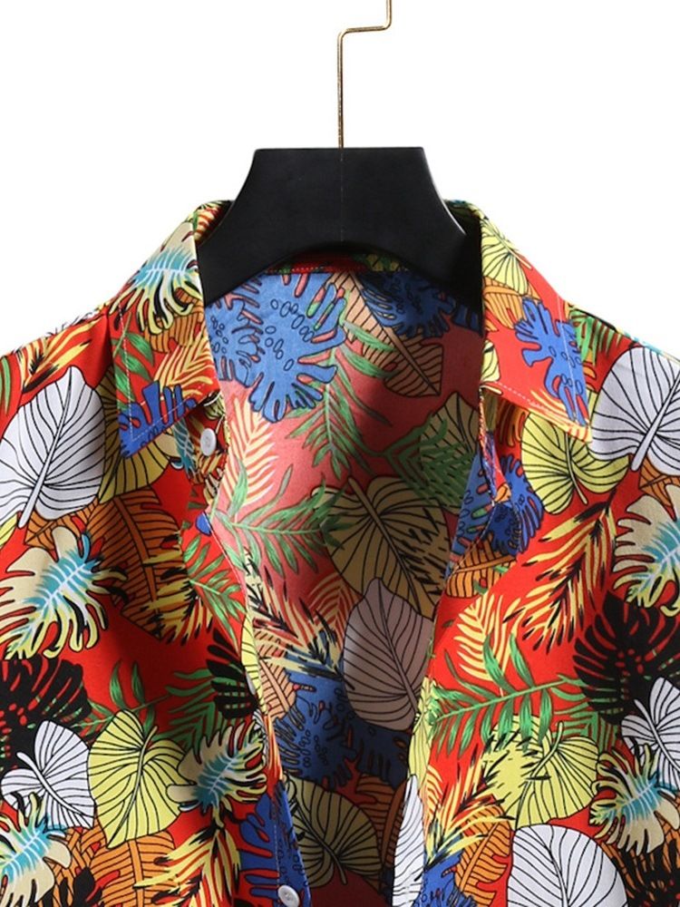 Chemise Décontractée À Boutonnage Simple Pour Hommes À Revers Floral