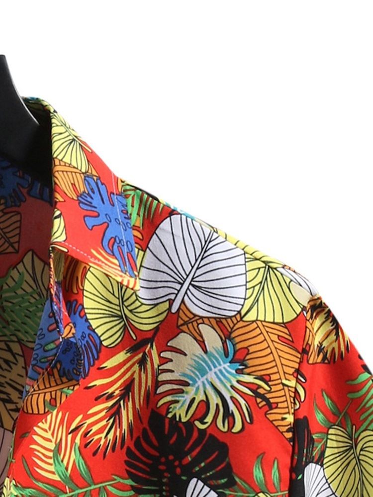 Chemise Décontractée À Boutonnage Simple Pour Hommes À Revers Floral