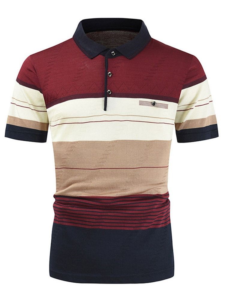 Chemise Décontractée À Col Polo À Blocs De Couleurs Pour Hommes