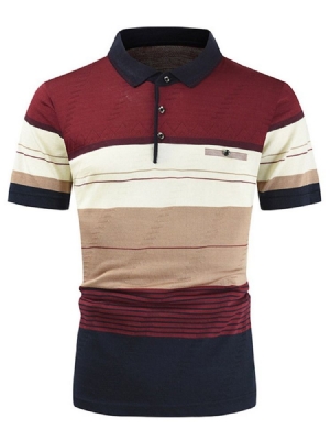 Chemise Décontractée À Col Polo À Blocs De Couleurs Pour Hommes