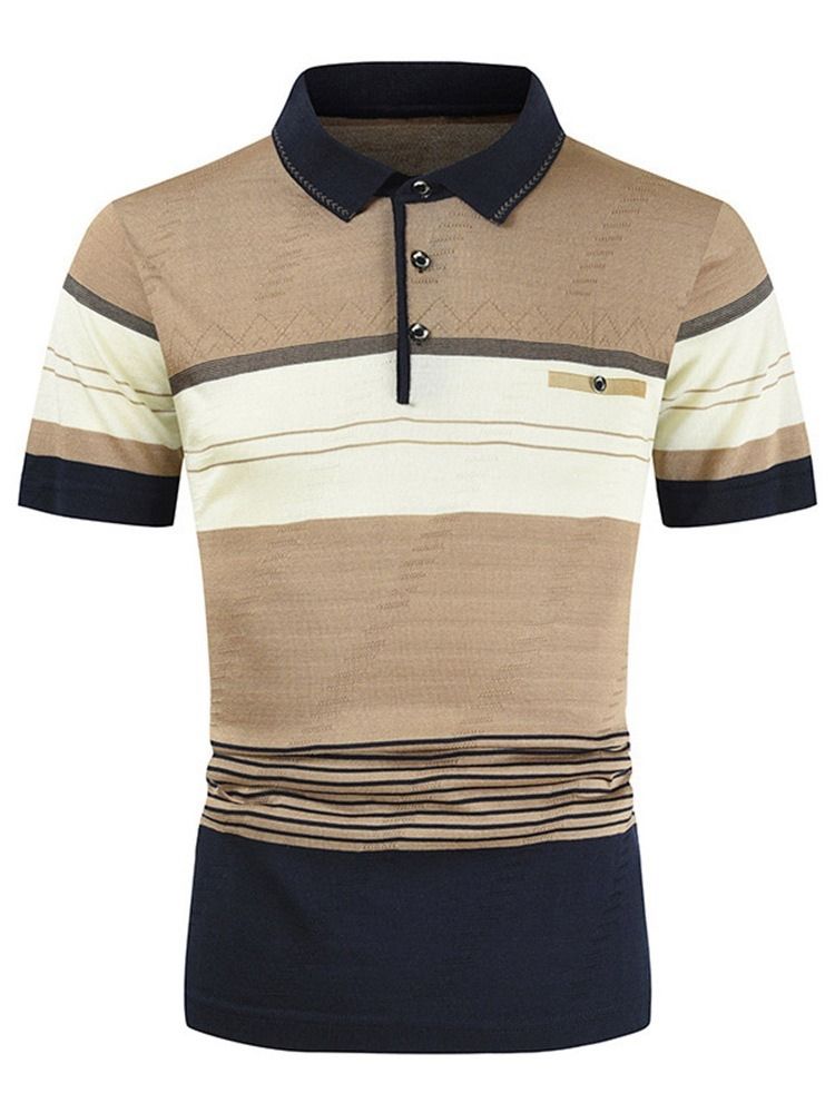 Chemise Décontractée À Col Polo À Blocs De Couleurs Pour Hommes