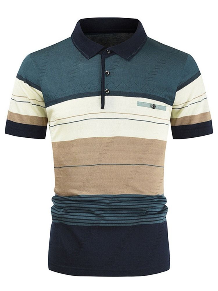 Chemise Décontractée À Col Polo À Blocs De Couleurs Pour Hommes