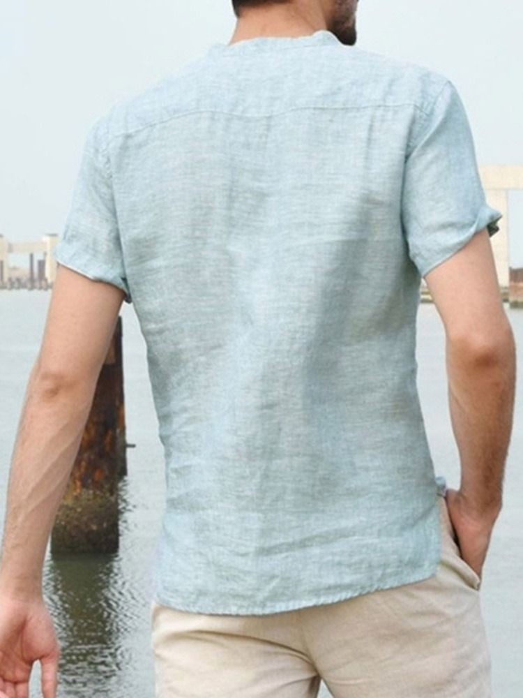 Chemise Décontractée Pour Hommes À Col Montant Et Bouton