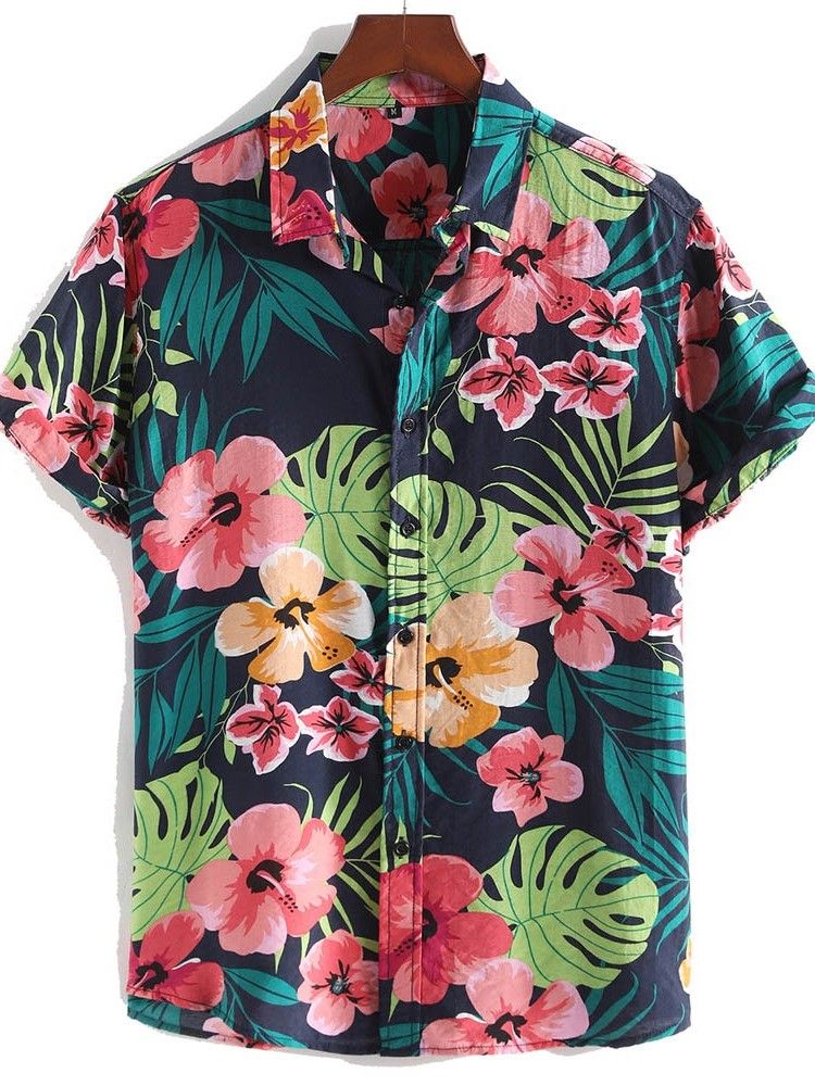 Chemise Décontractée À Imprimé Floral Et Revers Pour Hommes