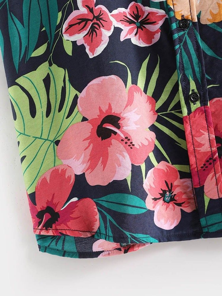 Chemise Décontractée À Imprimé Floral Et Revers Pour Hommes