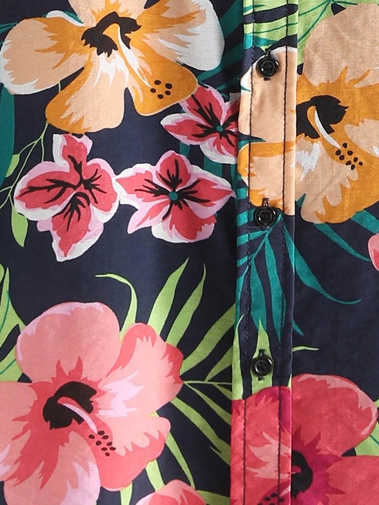 Chemise Décontractée À Imprimé Floral Et Revers Pour Hommes