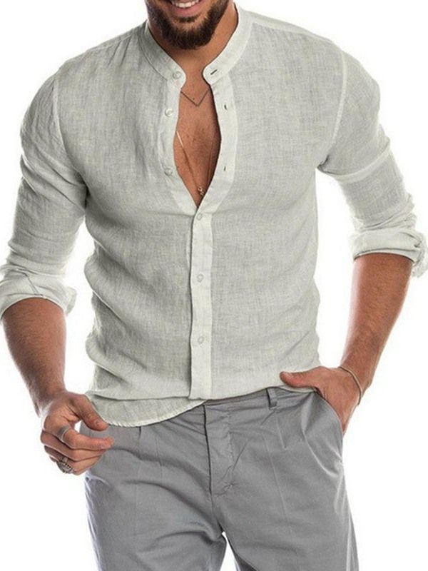 Chemise Décontractée Unie À Boutonnage Simple Pour Hommes