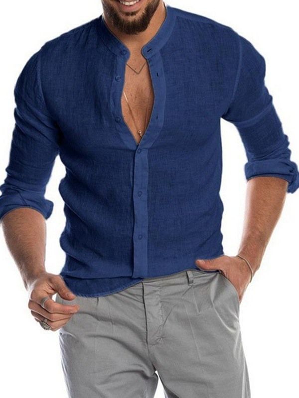 Chemise Décontractée Unie À Boutonnage Simple Pour Hommes