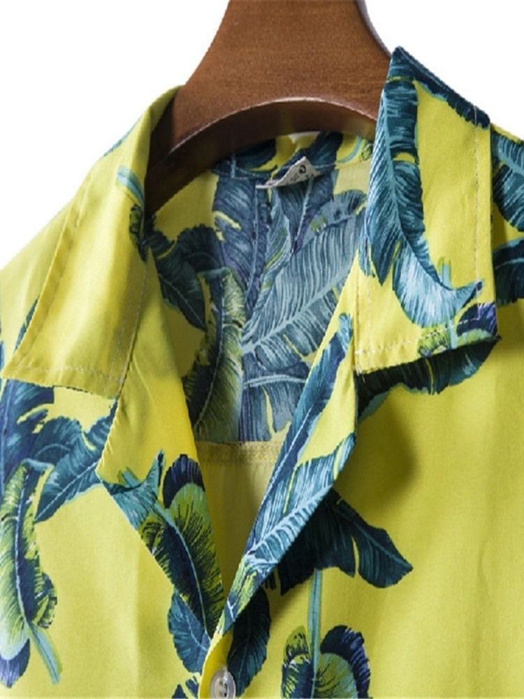 Chemise D'été À Boutonnage Simple Pour Hommes Avec Revers Et Imprimé Floral