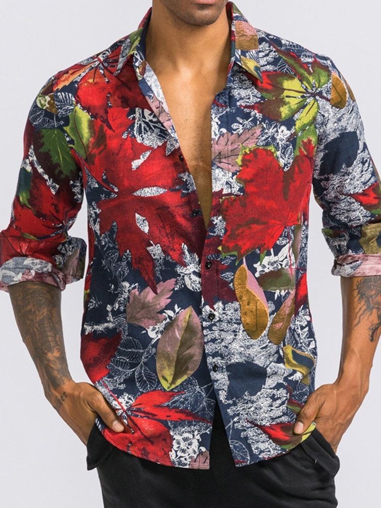 Chemise D'été Mince Pour Hommes À Revers À Imprimé Floral