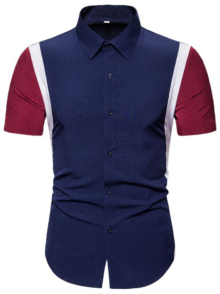 Chemise D'été Slim À Revers Imprimé Color Block