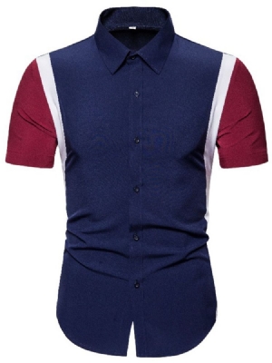 Chemise D'été Slim À Revers Imprimé Color Block