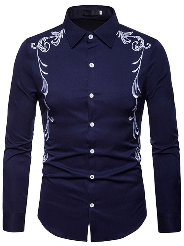 Chemise Pour Hommes À Boutonnage Simple Avec Broderie Au Revers