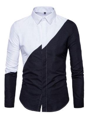 Chemise Pour Hommes À Boutonnage Simple Avec Revers Et Patchwork De Couleurs